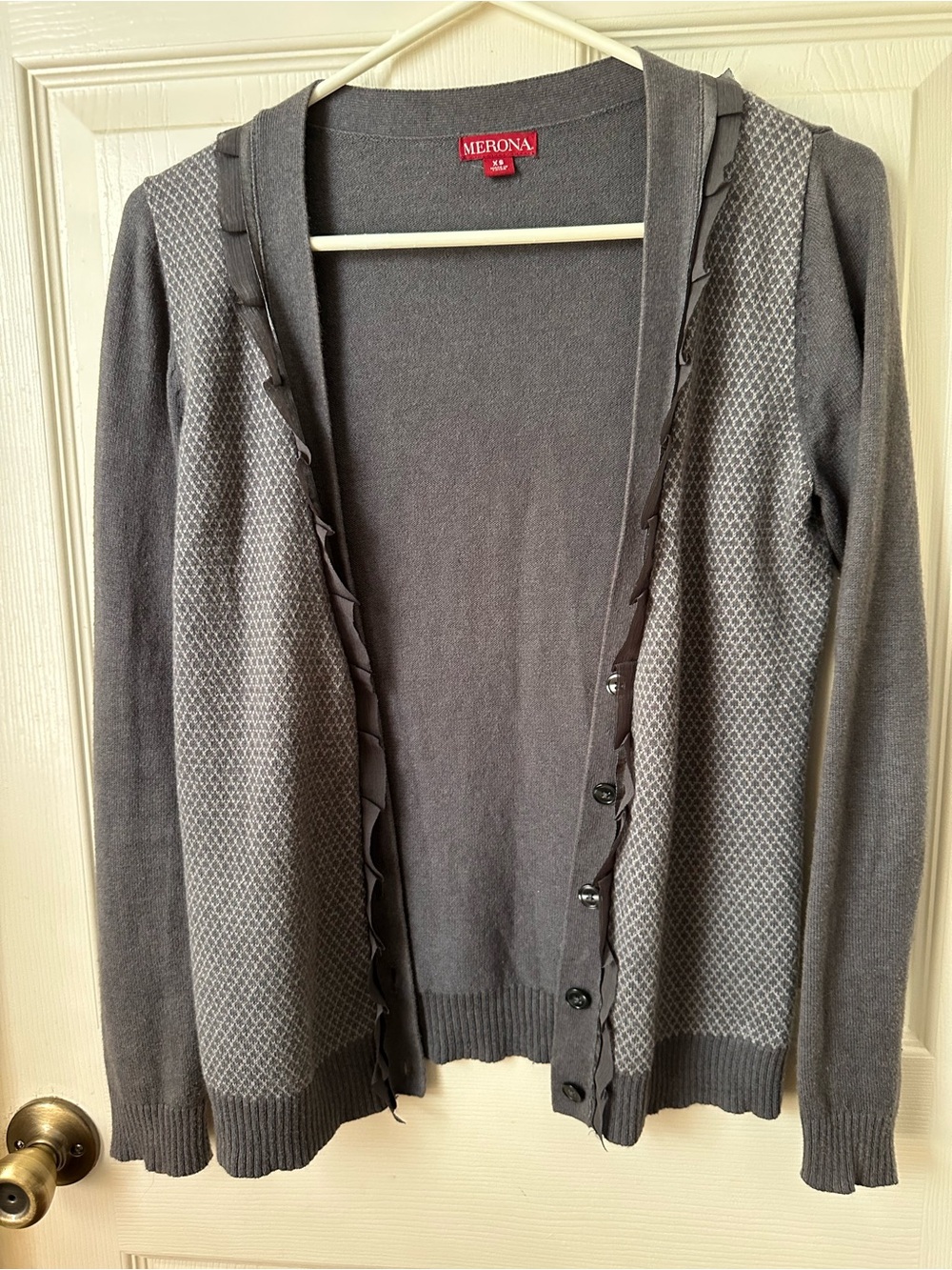 Merona Gray Ruffle-Trim Knit Cardigan